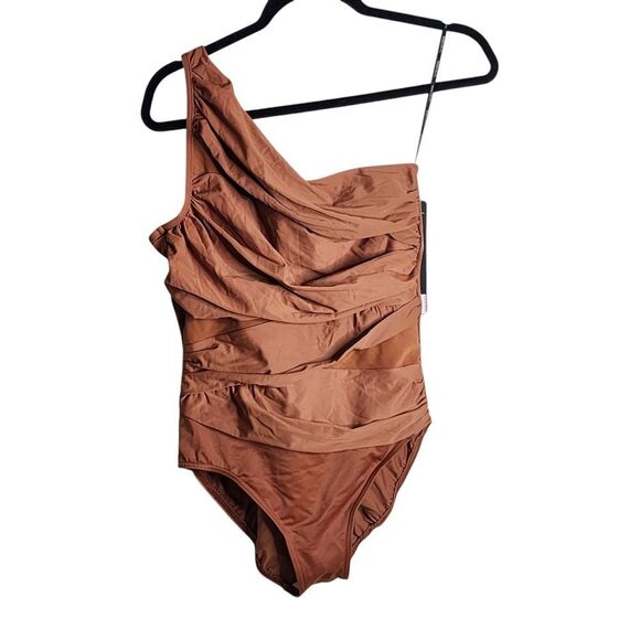 Miraclesuit Jena one pc in Scotch one shoulder mesh panels 14 NWT - Picture 1 of 6